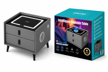 Тумбочка приліжкова розумна OKOP KP-588 з RGB-підсвіткою, Bluetooth-динаміками та бездротовою зарядкою Qi, чорна 003Т фото