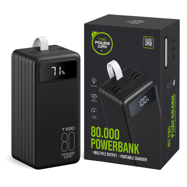 Павербанк Power Way TX80 80000 mAh з вбудованими кабелями 001А фото