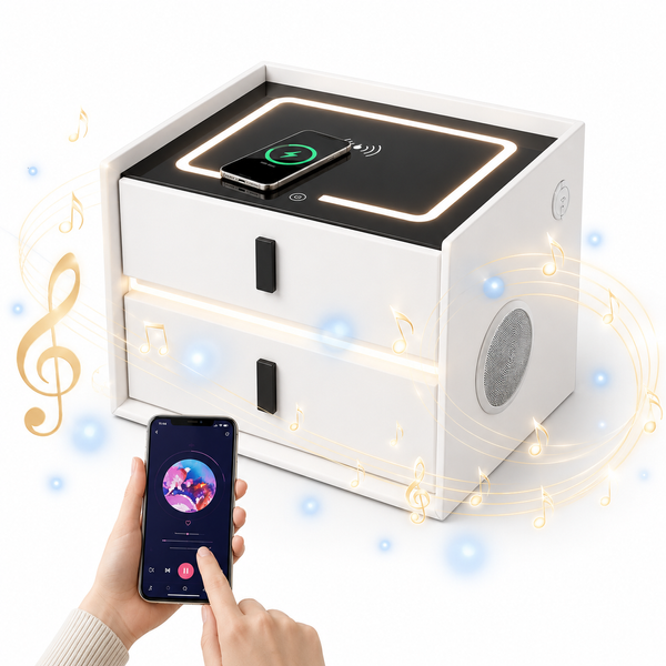 Смарт-тумбочка для дому OKOP KP-589 з RGB-підсвіткою, Bluetooth-динаміками та бездротовою зарядкою Qi, біла 006Т фото