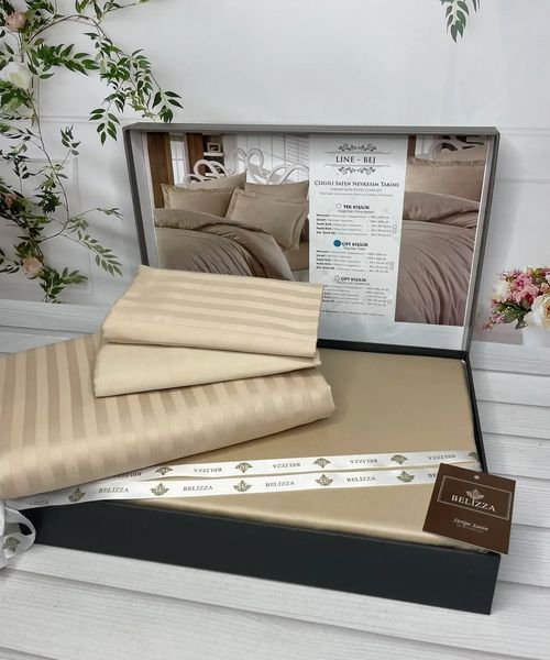 Постільна білизна Belizza Line Bej євро 200&times;220 см, страйп-сатин 100% бавовна, Туреччина 88367 фото