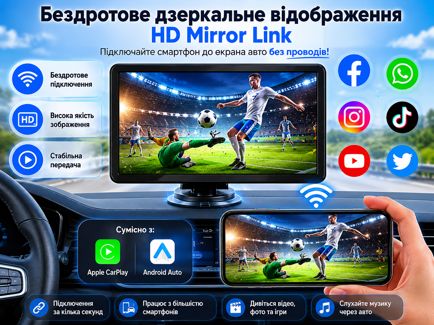 CarPlay та Android Auto на 7-дюймовому екрані