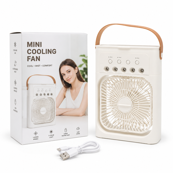 Настільний вентилятор-зволожувач Air Cooler Fan 4-в-1, відсік для льоду, 600 мл, 7-кольорова LED-підсвітка, таймер 003v фото
