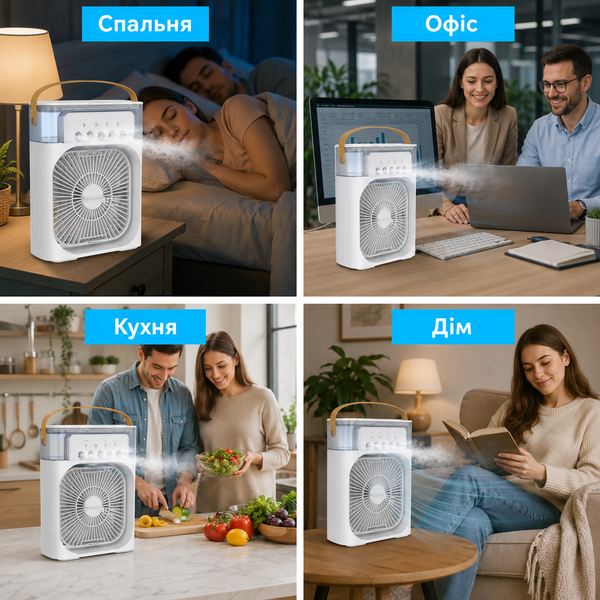 Настільний вентилятор-зволожувач Air Cooler Fan 4-в-1, відсік для льоду, 600 мл, 7-кольорова LED-підсвітка, таймер 003v фото