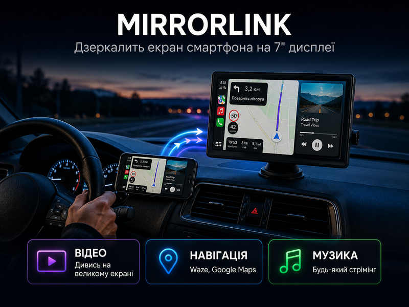 Автомобільний монітор 7" B600W з CarPlay та Android Auto 0015С фото