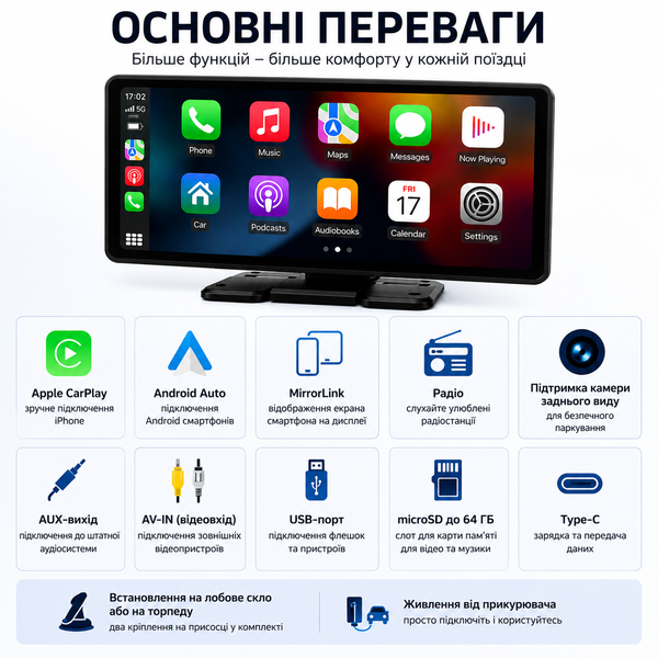 Автомобільний монітор 10.26" SWL-BT з Apple CarPlay, Android Auto та MirrorLink 0016А фото
