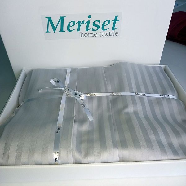 Постільна білизна GREY Elite Сатин страйп MERISET - Сімейний на резинці MER-1810555132 фото