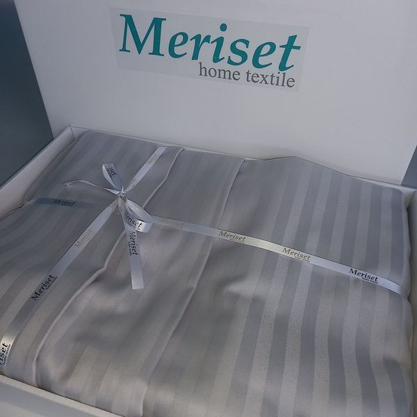 Постільна білизна GREY Elite Сатин страйп MERISET - Сімейний на резинці MER-1810555132 фото