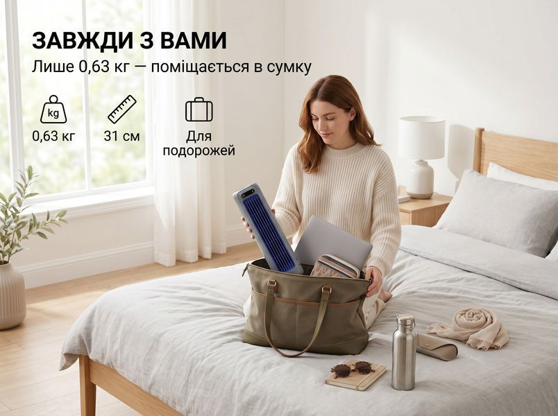 Вентилятор акумуляторний баштовий Cooling Ace Fan M60 2000 мАч, 3 швидкості, USB Type-C, 6 год роботи, сірий М60 фото