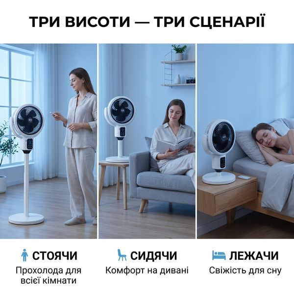 Вентилятор підлоговий мережевий 40 Вт з пультом ДК, LED-дисплеєм, таймером до 9 год, 3 швидкості, поворот 120&deg; М600 фото