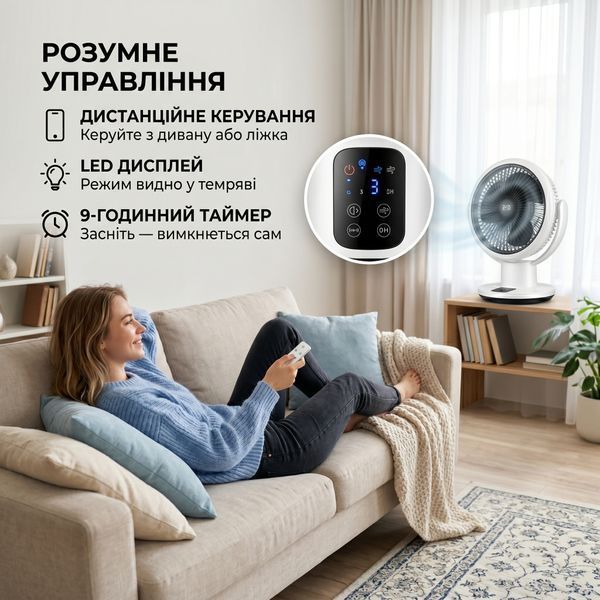 Вентилятор підлоговий мережевий 40 Вт з пультом ДК, LED-дисплеєм, таймером до 9 год, 3 швидкості, поворот 120&deg; М600 фото