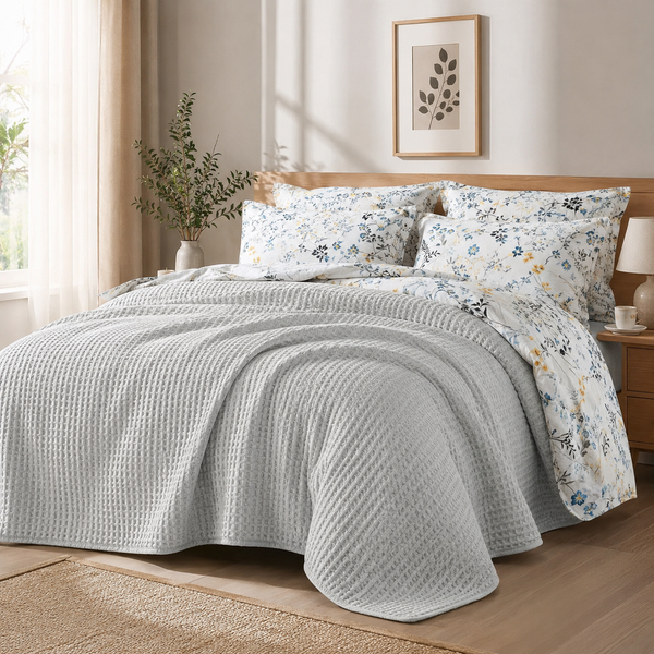 Літній комплект постільної білизни Bio Cotton Gri з вафельним покривалом Туреччина 4535S фото