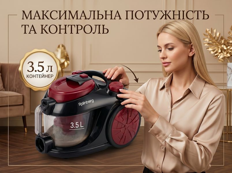 Контейнерний пилосос Rainberg RB-653TB, без мішка, 4200 Вт, колба 3,5 л, 4 фільтри, регулювання потужності RB-653TB фото