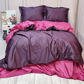 Постільна білизна ДУЕТ VIOLET FLOWER/BERRY Premium Сатин однотон MERISET - Сімейний на резинці MER-1810556629 фото
