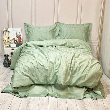 Постільна білизна GREEN FOG DAMASK Жакард MERISET - Сімейний на резинці MER-1810556376 фото